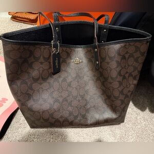 Coach Brown Monogram Tote with Black Trim